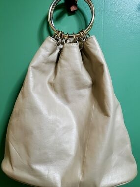 Golden Leather Y2K Shoulder Bag with Gold Ring Handles